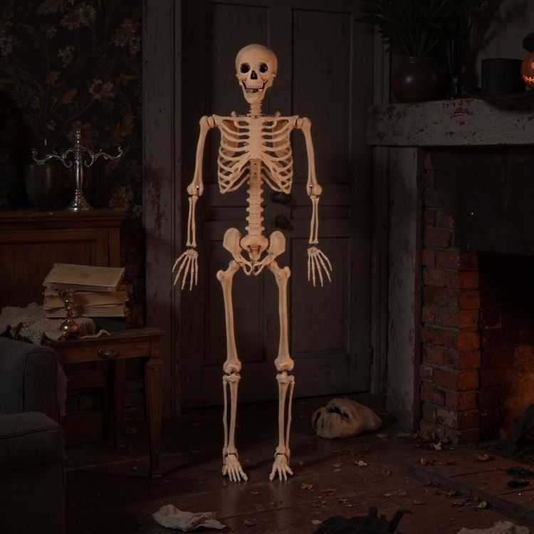 Tangkula 5.4 FT Halloween Life Size Skeleton Realistic Full Body ...