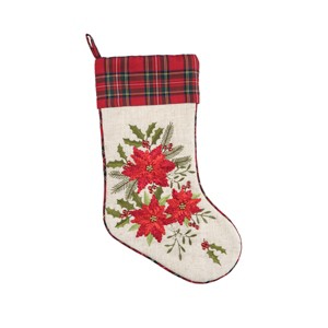 C&F Home 20" Merry Poinsettia Christmas Hanging Large Stocking with Plaid Cuff - 1 of 4