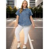 Agnes Orinda Women's Plus Size Denim Short Sleeve Chest Pocket Button Down Shirts - 3 of 4