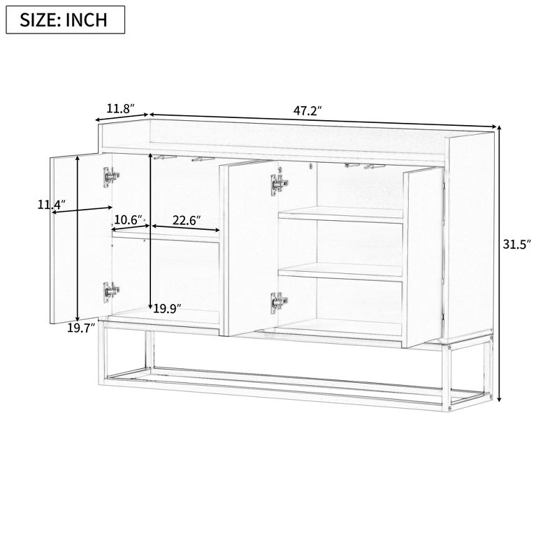 Modern Sideboard, Buffet Storage Cabinet with Metal Legs-ModernLuxe, 3 of 16