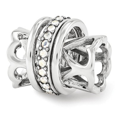 Black Bow Jewelry Sterling Silver with White Crystals Heart Spinner Bead Charm