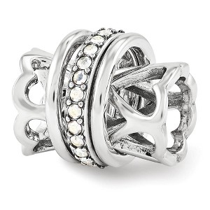 Black Bow Jewelry Sterling Silver with White Crystals Heart Spinner Bead Charm - 1 of 3
