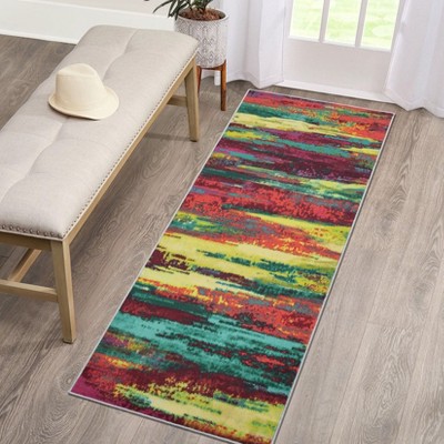 Runner Rug 2x6 Machine Washable Kitchen Rug, Low Pile Modern Bedside Rug, Non Slip Soft Floor Carpet, Foldable Abstract Rug for Entryway, Bathroom