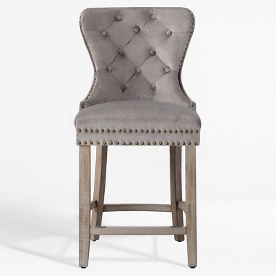 WestinTrends 24" Tufted Upholstered Velvet Bar Stool with Metal Footrest (Set of 2)