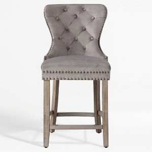 WestinTrends 24" Tufted Upholstered Velvet Bar Stool with Metal Footrest (Set of 2) - 1 of 4