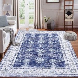5x7 Area Rugs Vintage Floral Living Room Rug Stain-Resistant Low Pile Non Slip Indoor Distressed Print Carpet - 1 of 4