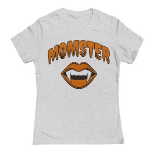 Rerun Island Women Momster Fangs Orange Lips Short Sleeve Graphic Cotton T-Shirt - 1 of 4