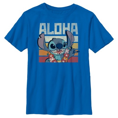 Boy's Lilo & Stitch Aloha Distressed Stitch T-shirt - Royal Blue - X 