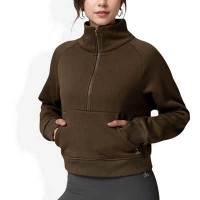 Anna-Kaci Active Women's Cropped Half-Zip Pullover Hoodie with Front Pocket