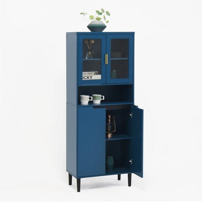 63" Tall Kitchen Pantry Cabinet, Buffet Cupboard Cabinet with Glass Doors, Freestanding Food Pantry Cabinet for Kitchen Living Room and Bathroom