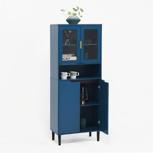 63" Tall Kitchen Pantry Cabinet, Buffet Cupboard Cabinet with Glass Doors, Freestanding Food Pantry Cabinet for Kitchen Living Room and Bathroom - 1 of 4