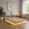 HomeRoots Beige Tufted Upholstered Queen Bed Frame With LED Lighting And USB - 2 of 4