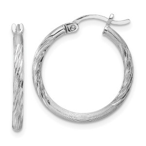 Black Bow Jewelry 2mm, Satin, Diamond Cut Sterling Silver Hoops - 20mm (3/4 Inch) - 1 of 4