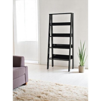 VYNXARIA Modern 5-Tier Ladder Bookshelf - Space-Saving Wood Frame Organizer for Living Rooms and Offices, Black