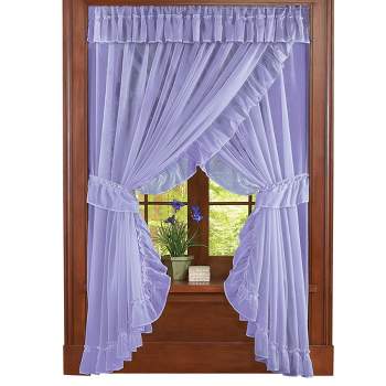 Collections Etc Isabella Ruffled Sheer Fabric Rod Pocket Window Curtain Set