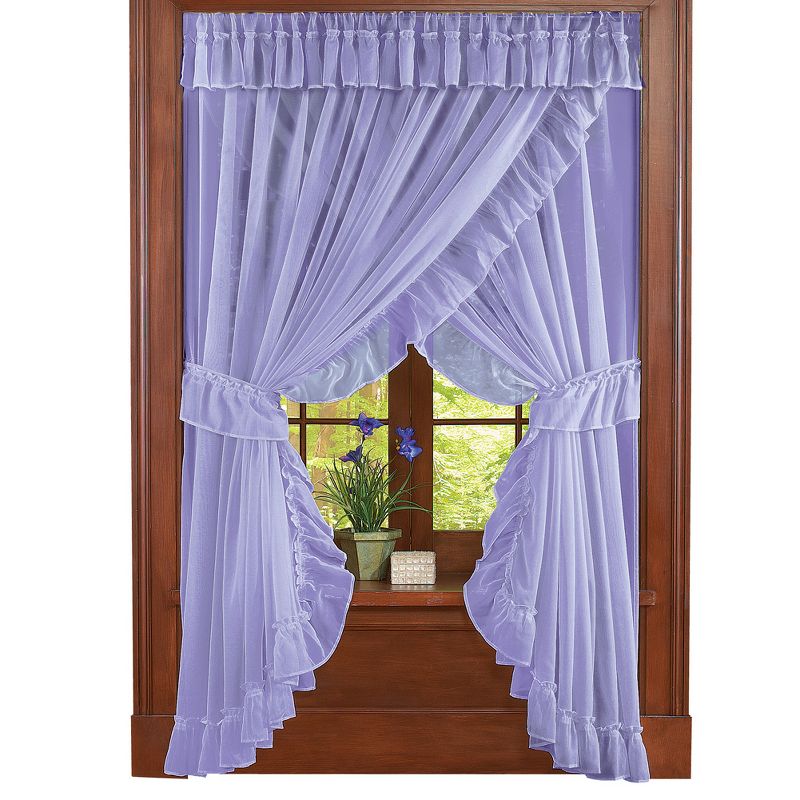 Collections Etc Isabella Ruffled Sheer Fabric Rod Pocket Window Curtain Set, 1 of 3