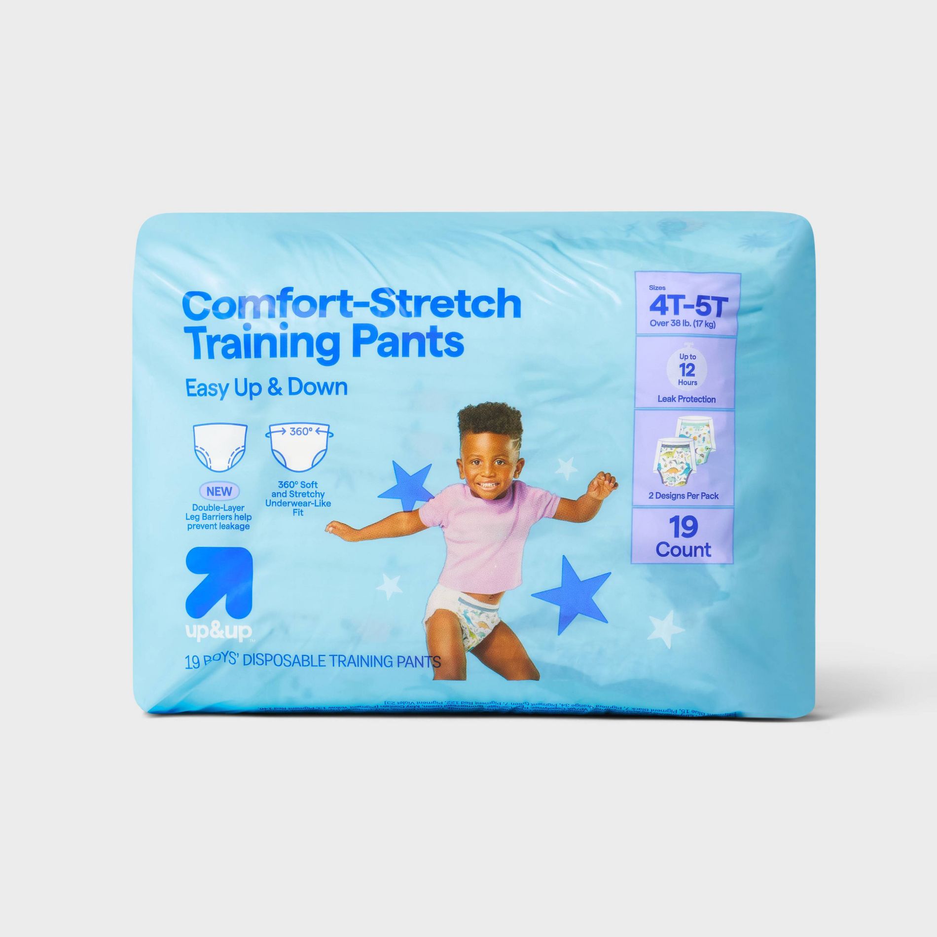 Boys' Disposable Training Pants - 4T-5T - 19ct - up&up™: Absorption Channels, Wetness Indicator, Elastic Stretch Sides, Tear Away Sides