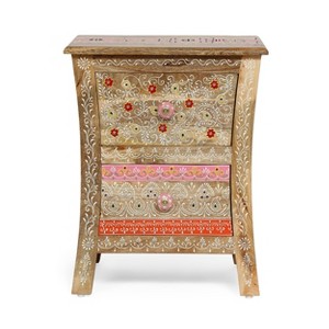 Fullen Handcrafted Boho 2 Drawer Mango Wood Nightstand Natural - Christopher Knight Home: Bohemian Style Furniture - 1 of 4
