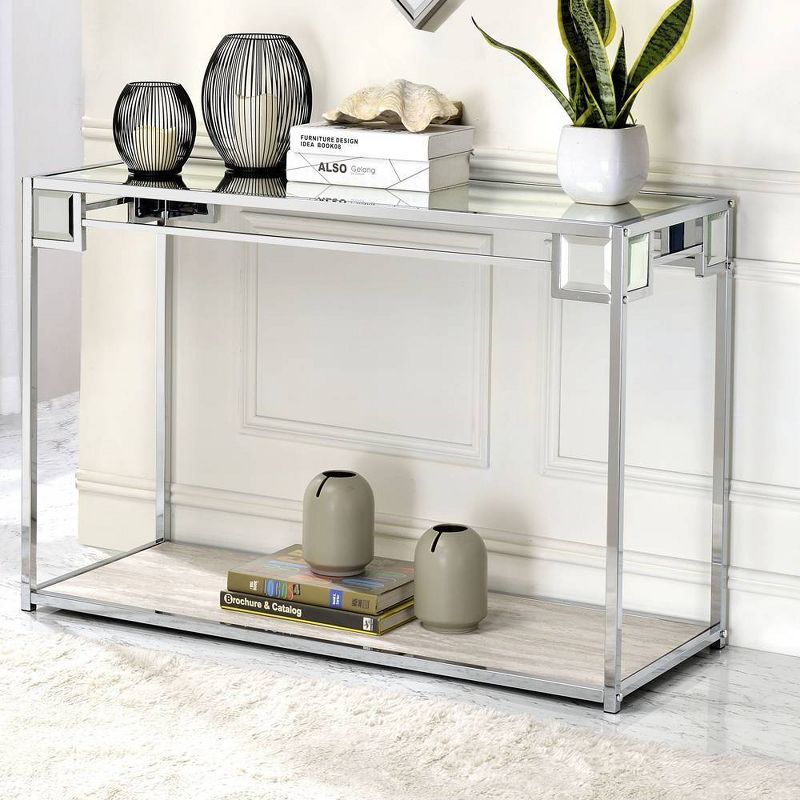 44&#34; Asbury Accent Table Mirrored/Chrome - Acme Furniture, 1 of 6