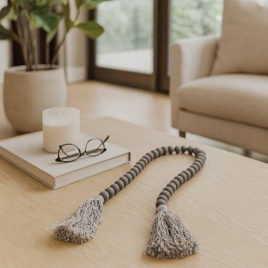 Modern Handcrafted Boho Wooden Beads with Soft Tassels - Rustic Decorative Accent Perfect for Bedroom, Bathroom, Coffee Table, and Shelf - 1" - 1 of 4