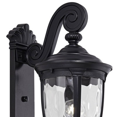 Bellagio Dual Scroll 24" Black Outdoor Wall Light with Clear Hammered Glass