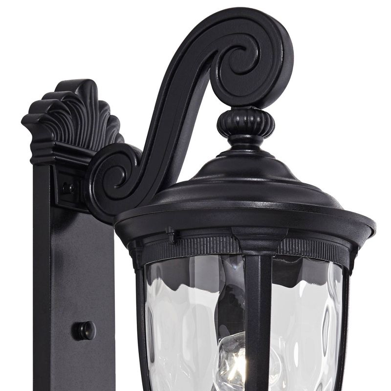 John Timberland Bellagio Vintage Outdoor Wall Light Fixture Texturized Black Dual Scroll Arm 24" Clear Hammered Glass for Post Exterior Barn Deck Home, 3 of 8