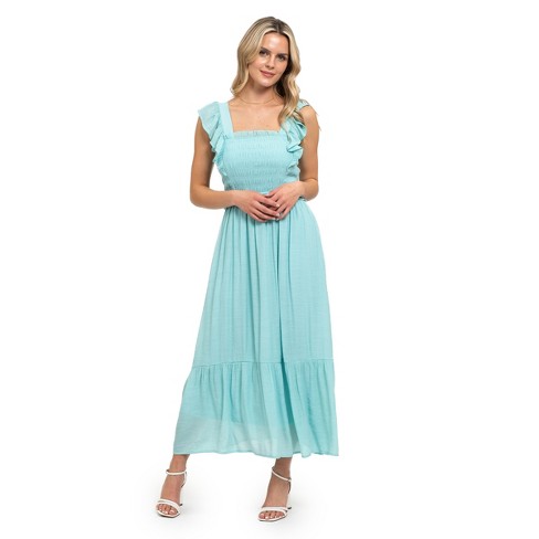 August Sky Women's Smocked Bodice Midi Dress Rdh2007_light Jade_large ...