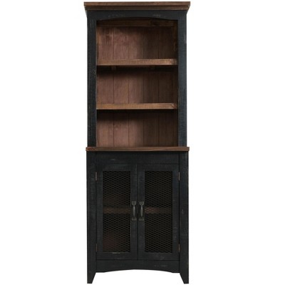 HomeRoots 72" Brown and Black Distressed Wood Dining Hutch With Two Doors