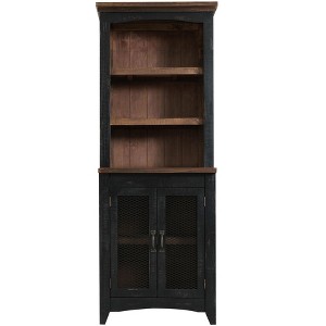 HomeRoots 72" Brown and Black Distressed Wood Dining Hutch With Two Doors - 1 of 4