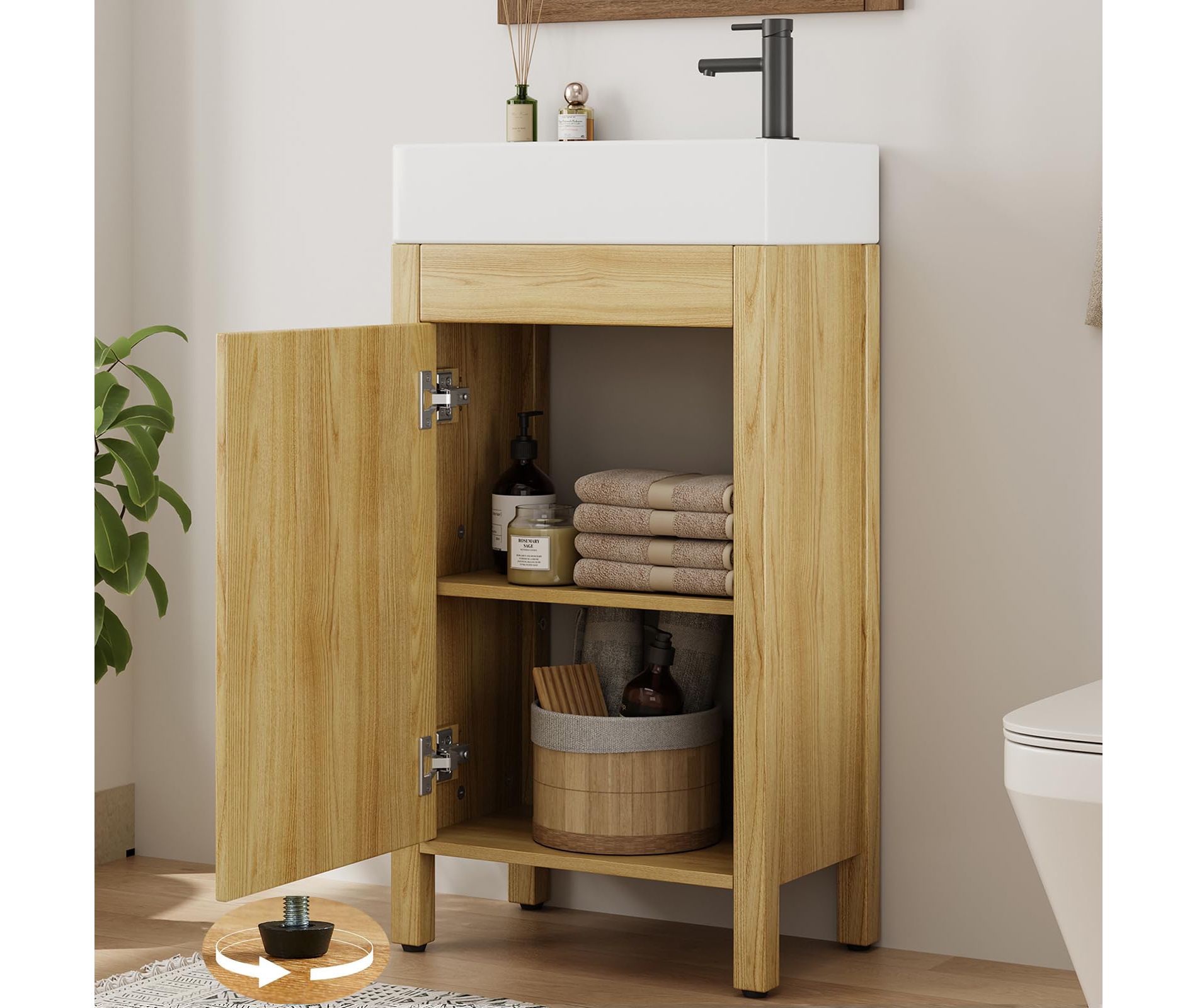 Bathroom Vanity with Sink, Vintage Bathroom Cabinet Vanity with Doors & Drawers, Farmhouse Wooden Freestanding Bathroom Cabinet with Top