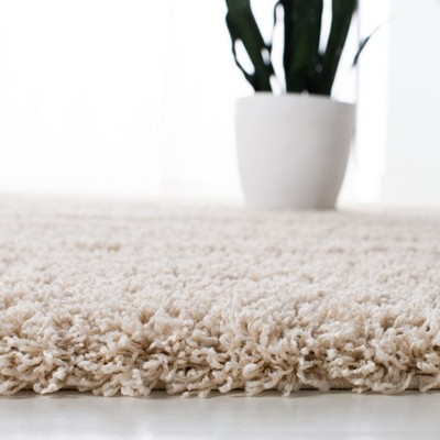 Ivory Synthetic Square Shag Area Rug 6'7"