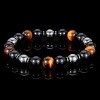Crucible Men's Tiger Eye Stone with Onyx and Hematite Bead Stretch Bracelet (10mm) - 3 of 4