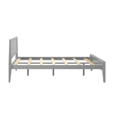 Modern Grey Pine Wood Queen Bed Frame with Panel Headboard
