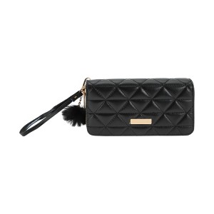 Unique Bargains Triangle Grid Wristband Plush Pom Double Zips Coin Purse Wallet 1 Pc - 1 of 4