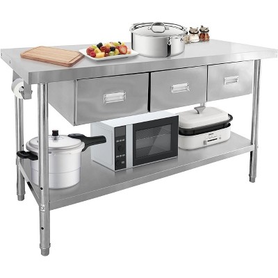 Stainless Steel Prep Table with Drawers for Commercial Kitchen, Heavy Duty Work Tables Workbench with Adjustable Shelves for Home Restaurant Garage