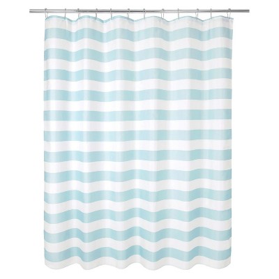 LunaLulinlk Aqua Blue Striped Fabric Shower Curtain with Hooks