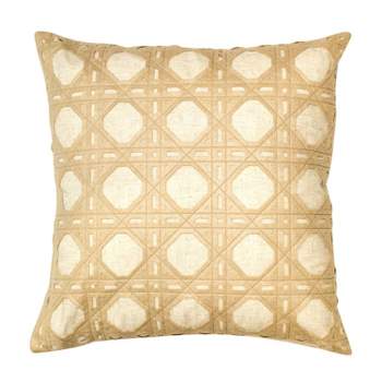 Edie@Home 20"x20" Rattan Geometric Square Throw Pillow Taupe/Cream