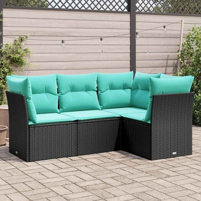 4 Piece Patio Sofa Set with Cushions Poly Rattan vidaXL