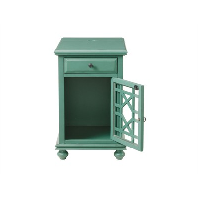 Antique Teal Parisian-Inspired Chairside Table with Power