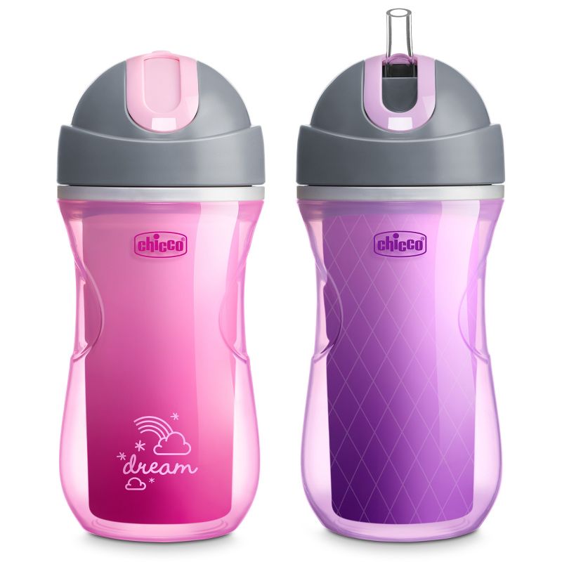 Chicco 9 fl oz Insulated Flip-Top Straw Cup 12 Months - Dream Pink/Purple - 2pk, 1 of 12