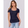 Women's Short Sleeve Scoop Neck Ribbed Knit Slim Fit Tee Shirts 2025 Summer Casual Basic Top - 3 of 4