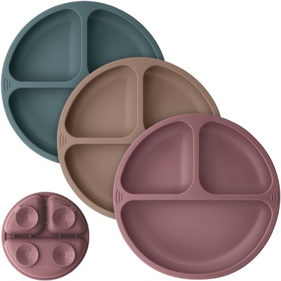 3-Pack Prep Suction Plates for Baby, 100% Silicone Toddler Plates, BPA-Free Divided Baby Plates with Suction