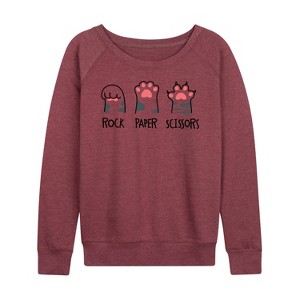 Women's - Instant Message - Rock Paper Claws Lightweight French Terry Wide Neck Long Sleeve Graphic Shirt - 1 of 4