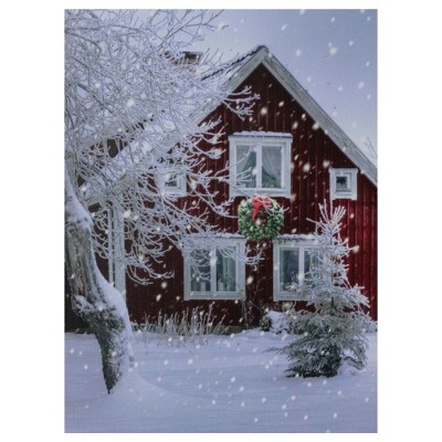 Northlight LED Fiber Optic Lighted Red Snowy Barn House Christmas Wall Art 15.75" x 12"