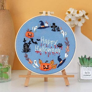 Halloween Embroidery Starter Kit for Beginners, Stamped Cross Stitch Kits with Embroidery Fabric, Hoops, Threads and Needles - 1 of 4