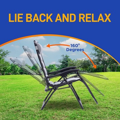 Gray and Black Padded Zero Gravity Outdoor Lounger with Side Table