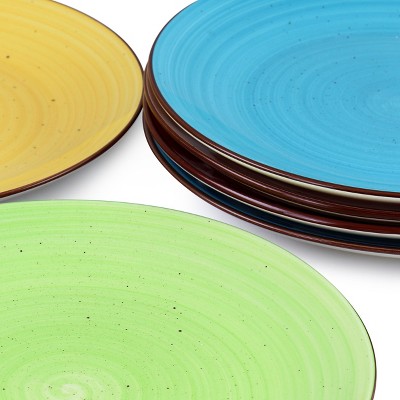 Hand-Painted Multicolor Ceramic Dinner Plate Set, 15-inch