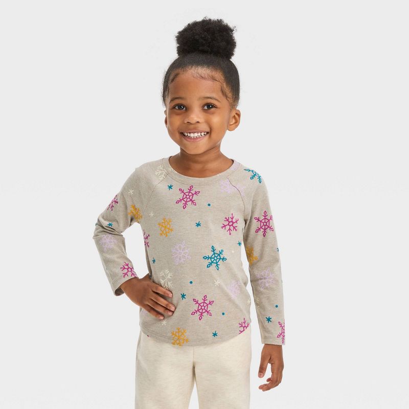Toddler Girls' Snowflake Long Sleeve T-Shirt - Cat & Jack™ Gray, 1 of 5