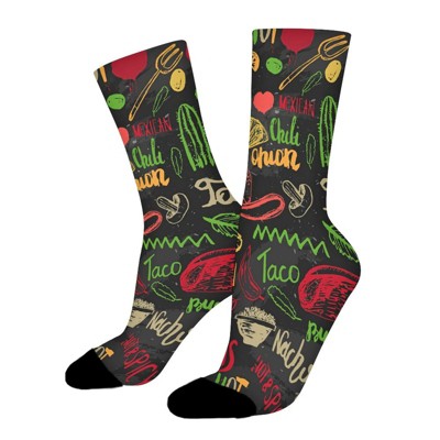 Colorful Menu Design Women Printed Crew Socks Funny Funky Socks Soft Polyester Novelty Gifts for Artists Men