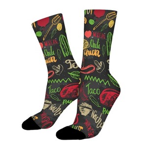 Colorful Menu Design Women Printed Crew Socks Funny Funky Socks Soft Polyester Novelty Gifts for Artists Men - 1 of 1
